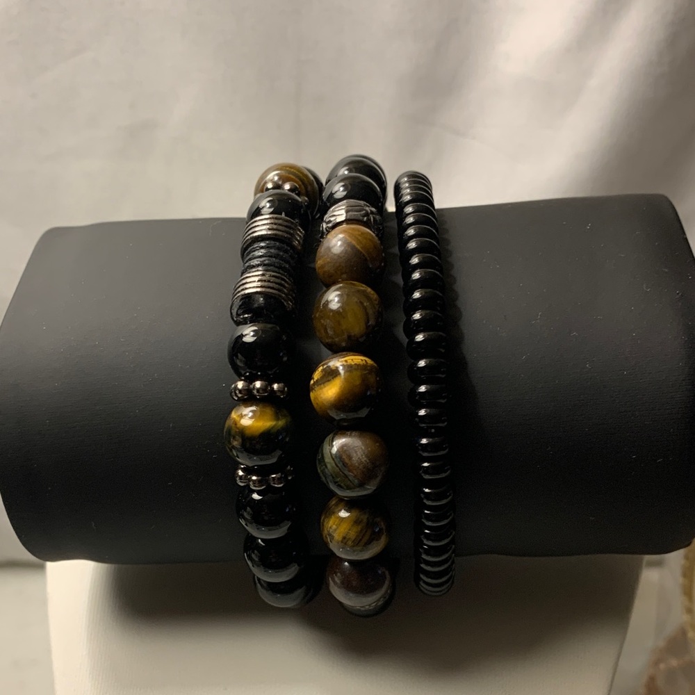 Black and Brown Beaded Bracelets Set